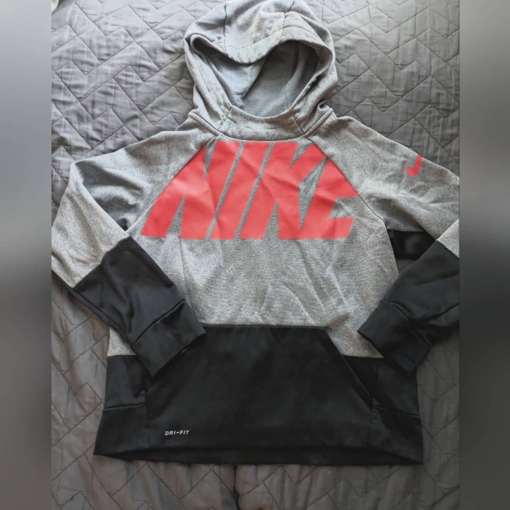 Nike Gray and Black Hoodie with Red Accents